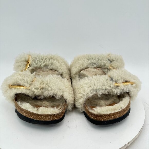 Birkenstock Arizona Women Size 8 Brown Leather Fur Slide Buckle Comfort Sandal - Picture 2 of 11